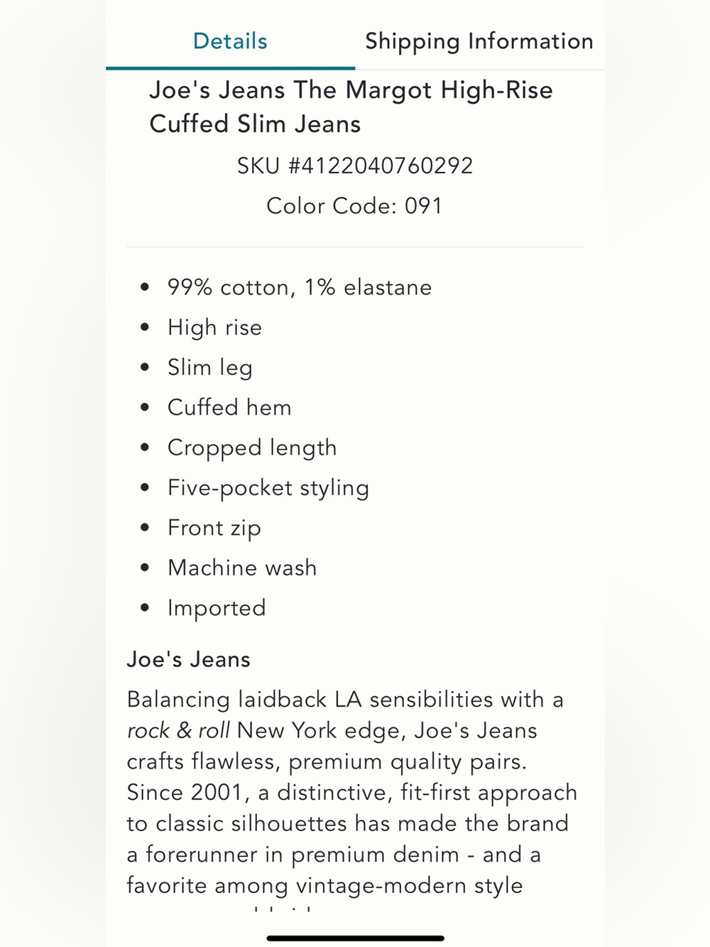 NWT JOES JEANS MARGOT high rise cuffed slim fit 29 - Picture 5 of 6